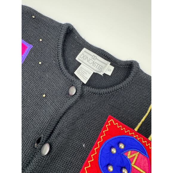 Vintage Doncaster 1990s Jeweled Black Button Down Cardigan Small - Picture 3 of 4